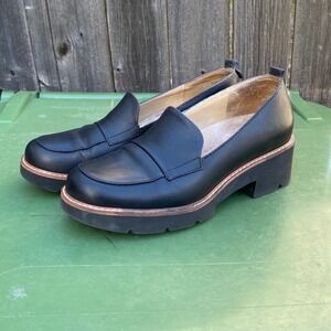 Naturalizer DARRY Black Leather Chunky Lug Sole Loafers Platform Shoes Size 7.5